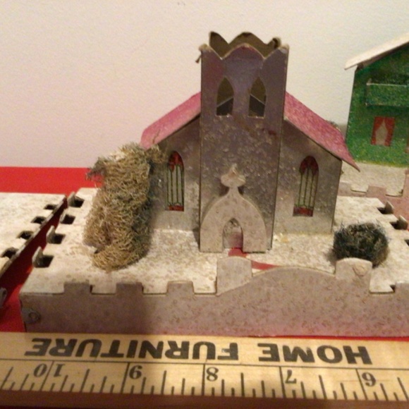 Vintage Lot 6 Putz Glitter Houses w/trees & Cellophane Windows, Japan - Picture 9 of 16